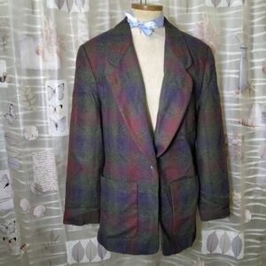 Vintage Van Heusen For Her Plaid Blazer with Pockets Shoulder Pads Size Small